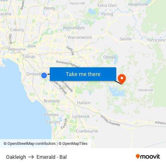 Oakleigh to Emerald - Bal map