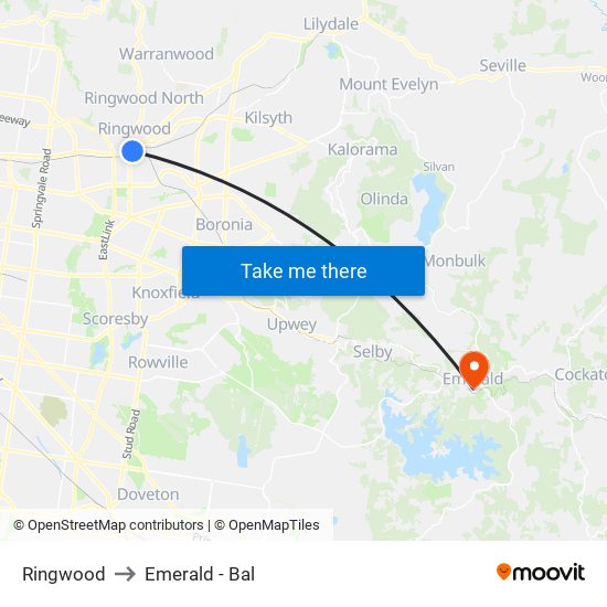 Ringwood to Emerald - Bal map