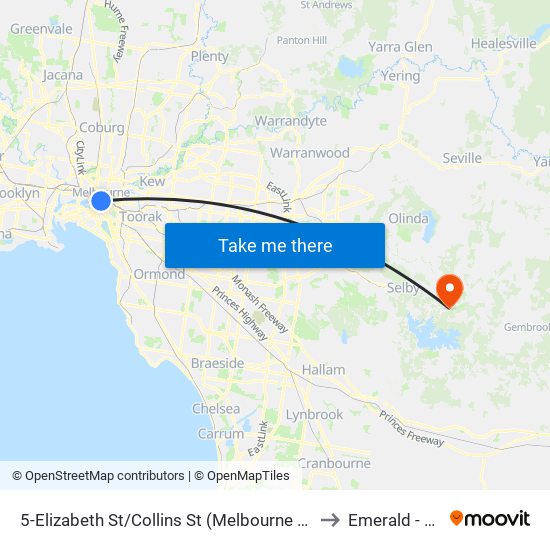 5-Elizabeth St/Collins St (Melbourne City) to Emerald - Bal map