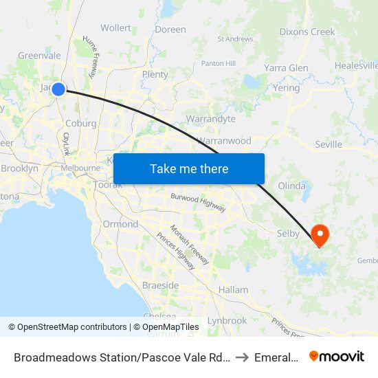 Broadmeadows Station/Pascoe Vale Rd (Broadmeadows) to Emerald - Bal map