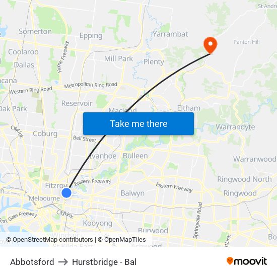 Abbotsford to Hurstbridge - Bal map