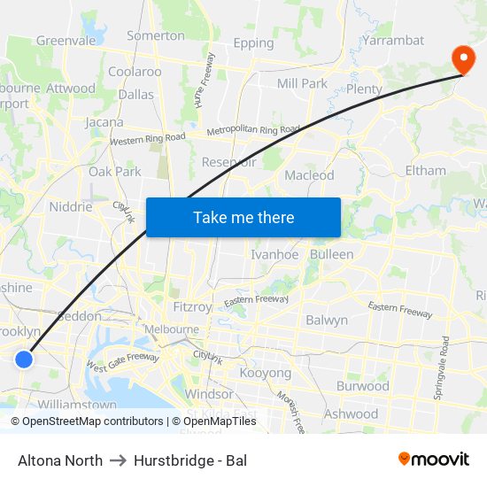 Altona North to Hurstbridge - Bal map