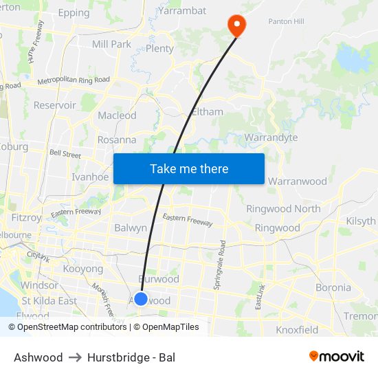 Ashwood to Hurstbridge - Bal map