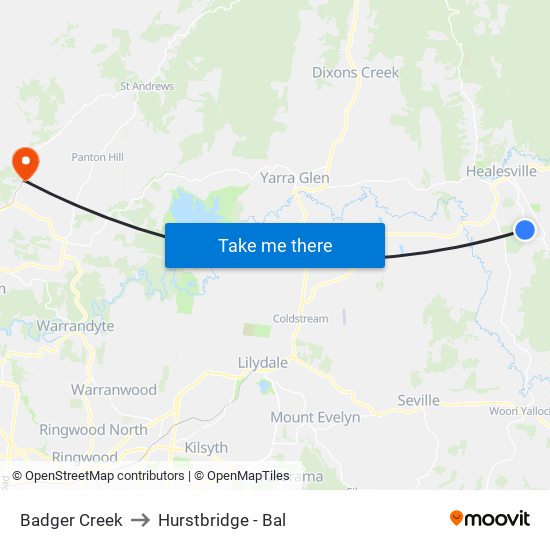 Badger Creek to Hurstbridge - Bal map