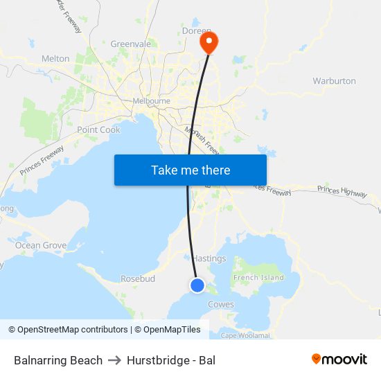 Balnarring Beach to Hurstbridge - Bal map