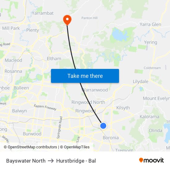Bayswater North to Hurstbridge - Bal map