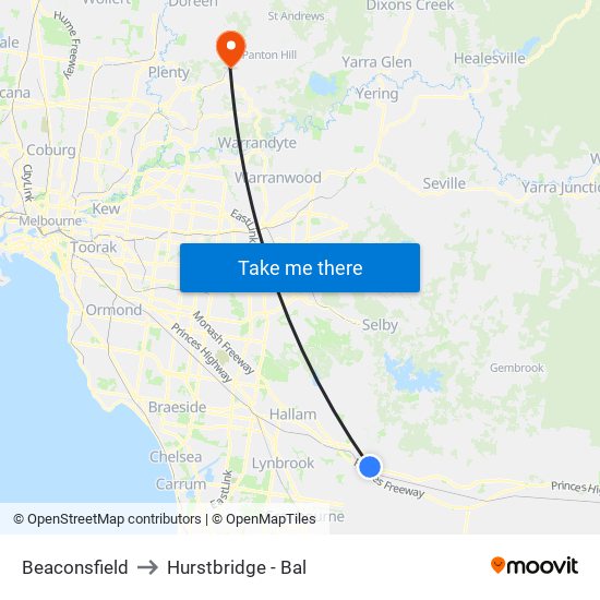 Beaconsfield to Hurstbridge - Bal map