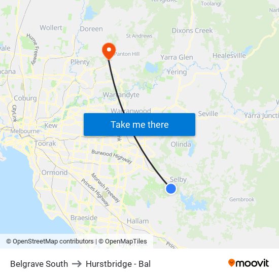 Belgrave South to Hurstbridge - Bal map