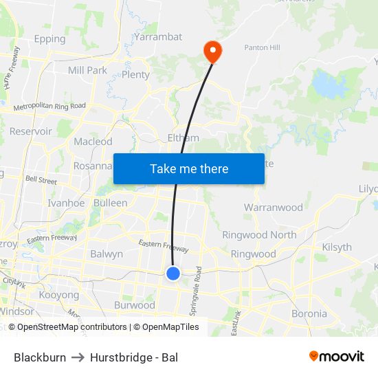 Blackburn to Hurstbridge - Bal map