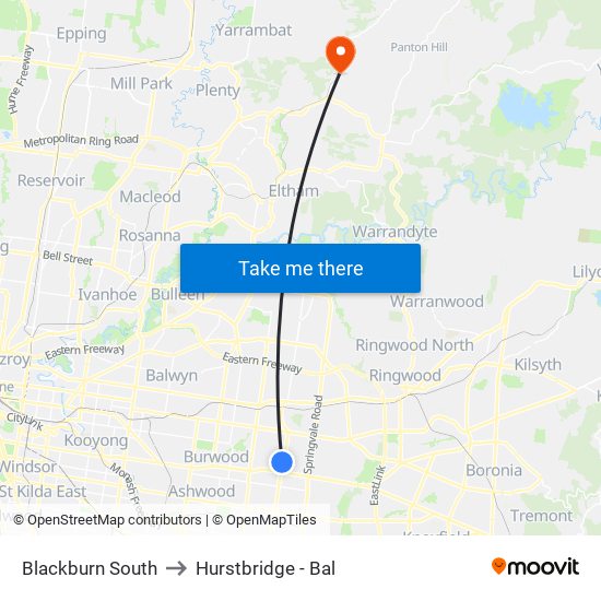 Blackburn South to Hurstbridge - Bal map