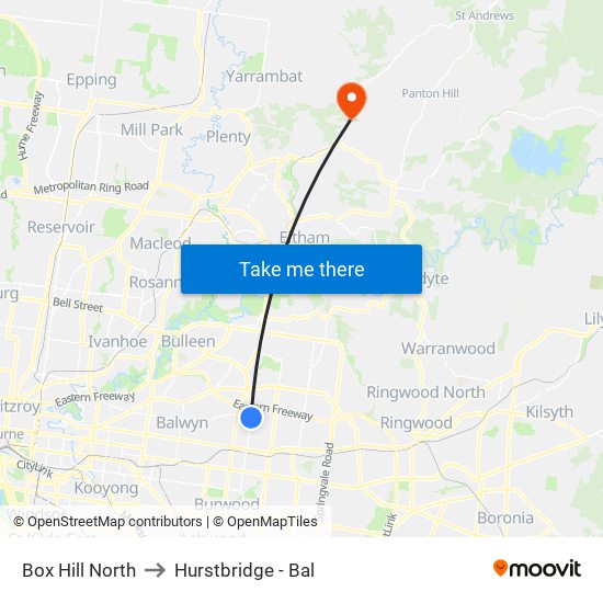 Box Hill North to Hurstbridge - Bal map