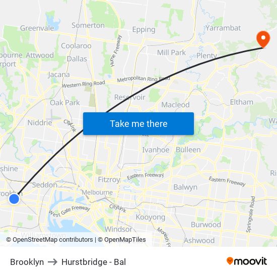 Brooklyn to Hurstbridge - Bal map