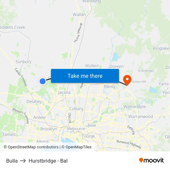 Bulla to Hurstbridge - Bal map