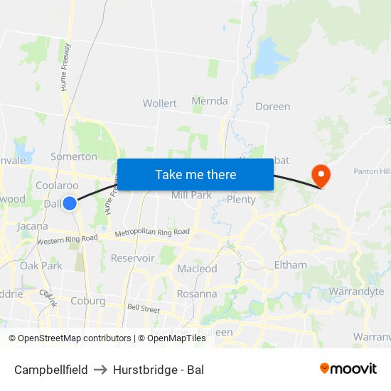 Campbellfield to Hurstbridge - Bal map