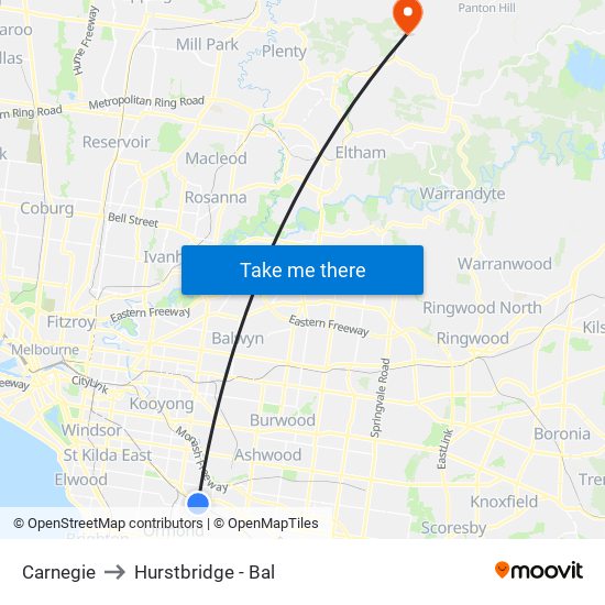 Carnegie to Hurstbridge - Bal map