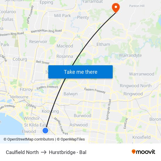 Caulfield North to Hurstbridge - Bal map