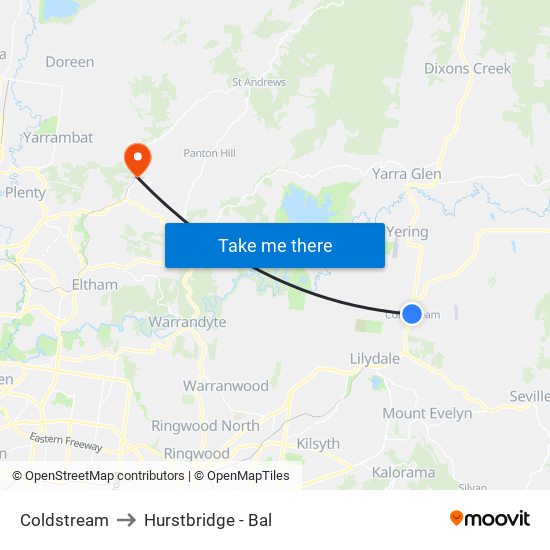 Coldstream to Hurstbridge - Bal map