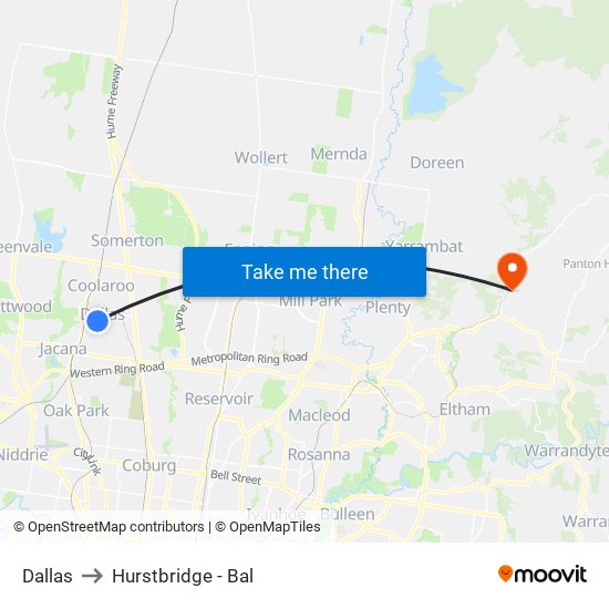 Dallas to Hurstbridge - Bal map