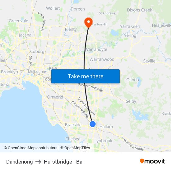 Dandenong to Hurstbridge - Bal map