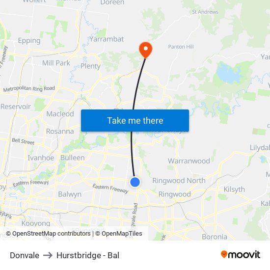 Donvale to Hurstbridge - Bal map