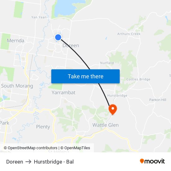 Doreen to Hurstbridge - Bal map