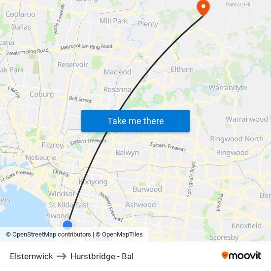 Elsternwick to Hurstbridge - Bal map