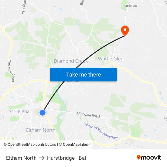 Eltham North to Hurstbridge - Bal map