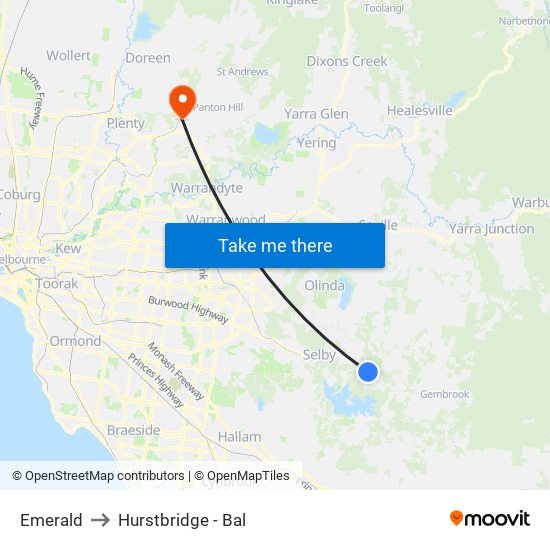 Emerald to Hurstbridge - Bal map