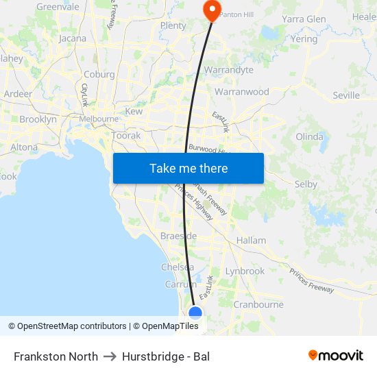 Frankston North to Hurstbridge - Bal map