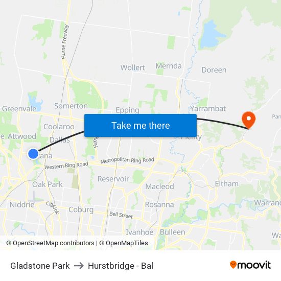 Gladstone Park to Hurstbridge - Bal map