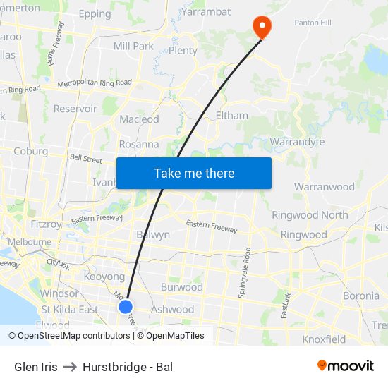 Glen Iris to Hurstbridge - Bal map