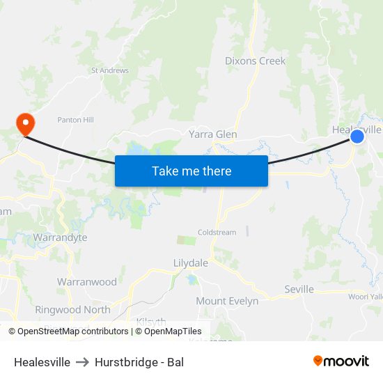 Healesville to Hurstbridge - Bal map
