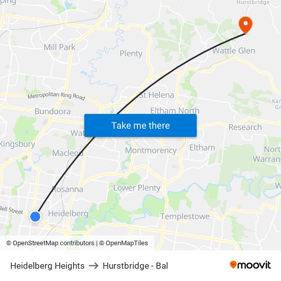 Heidelberg Heights to Hurstbridge - Bal map