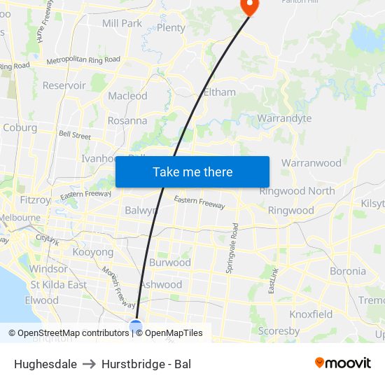 Hughesdale to Hurstbridge - Bal map