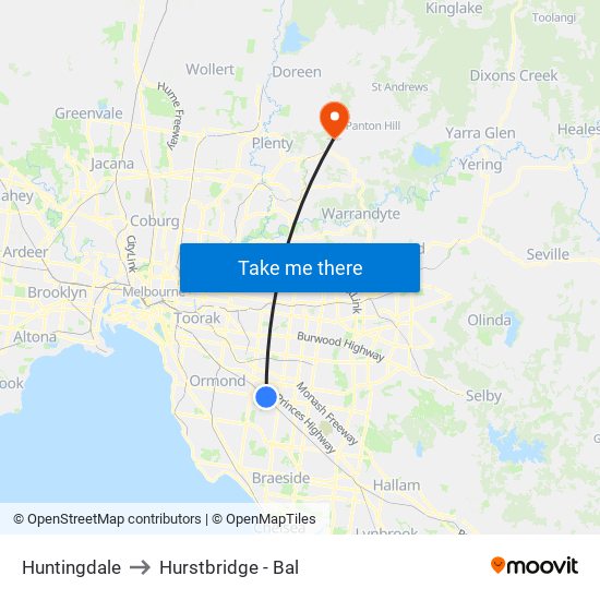 Huntingdale to Hurstbridge - Bal map