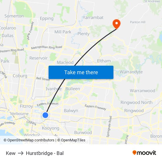 Kew to Hurstbridge - Bal map