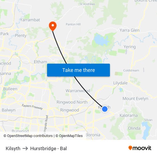 Kilsyth to Hurstbridge - Bal map