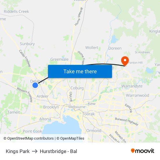 Kings Park to Hurstbridge - Bal map