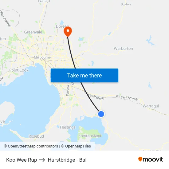 Koo Wee Rup to Hurstbridge - Bal map