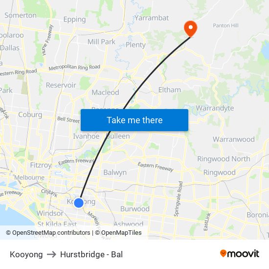 Kooyong to Hurstbridge - Bal map