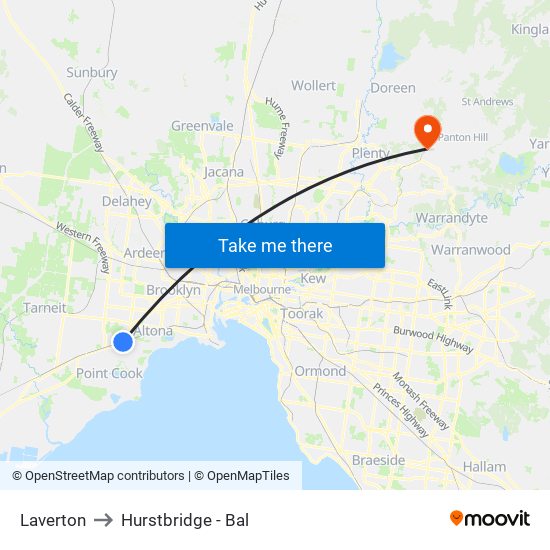 Laverton to Hurstbridge - Bal map