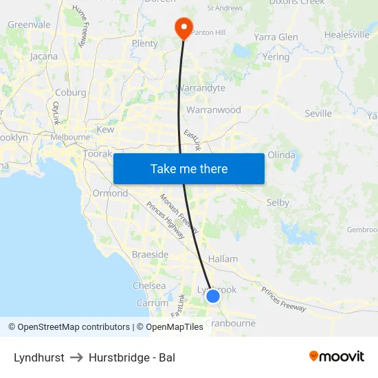 Lyndhurst to Hurstbridge - Bal map