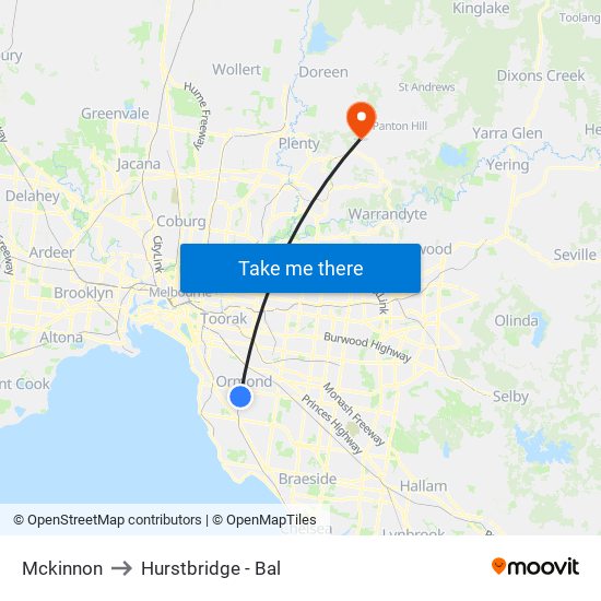 Mckinnon to Hurstbridge - Bal map
