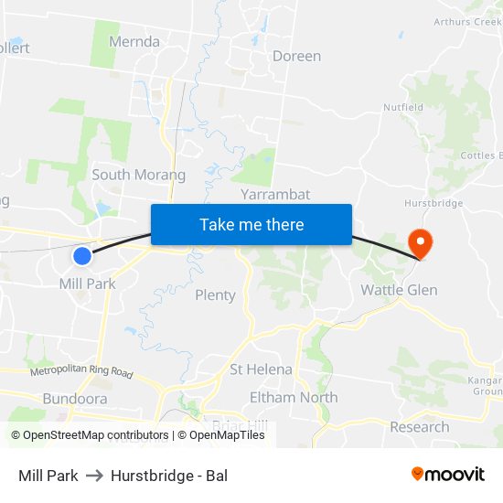 Mill Park to Hurstbridge - Bal map