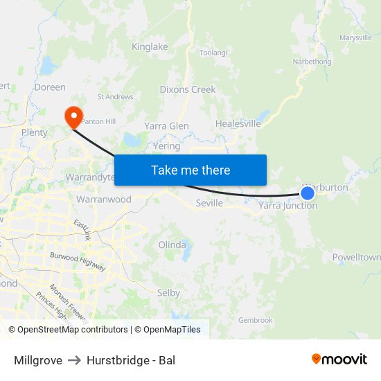 Millgrove to Hurstbridge - Bal map