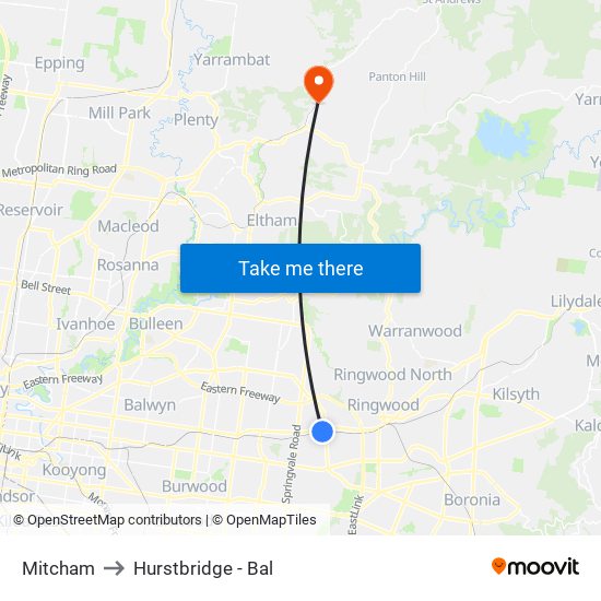 Mitcham to Hurstbridge - Bal map