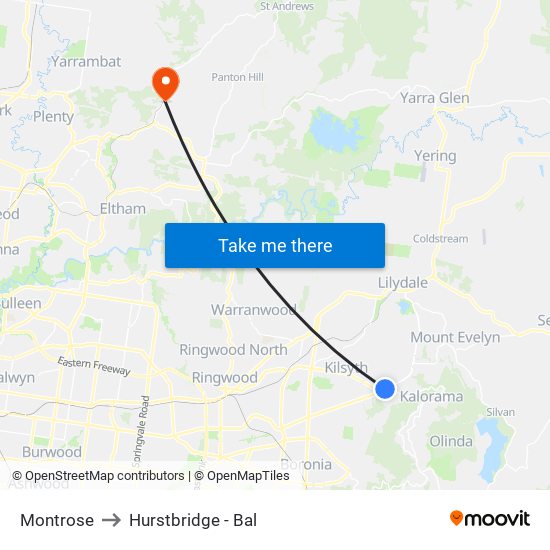 Montrose to Hurstbridge - Bal map