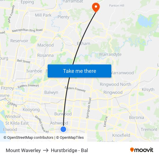 Mount Waverley to Hurstbridge - Bal map