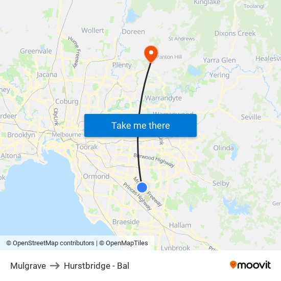 Mulgrave to Hurstbridge - Bal map