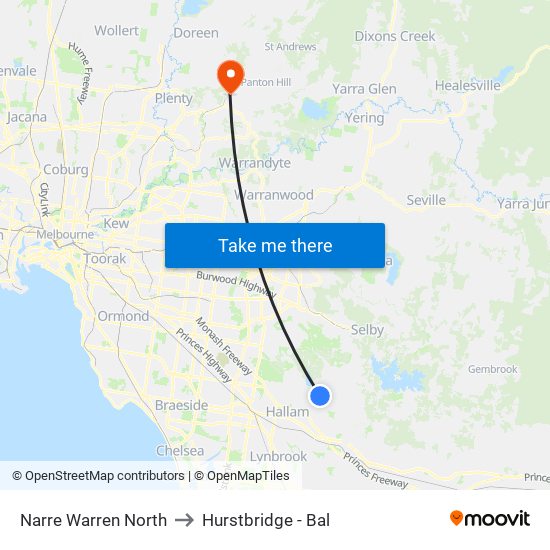 Narre Warren North to Hurstbridge - Bal map